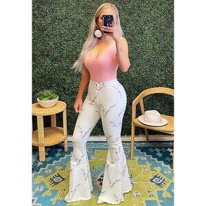 Three Bird Nest Bull Skull Bell Bottoms Flare Pant Boho Hippie 70s Festival Sz M